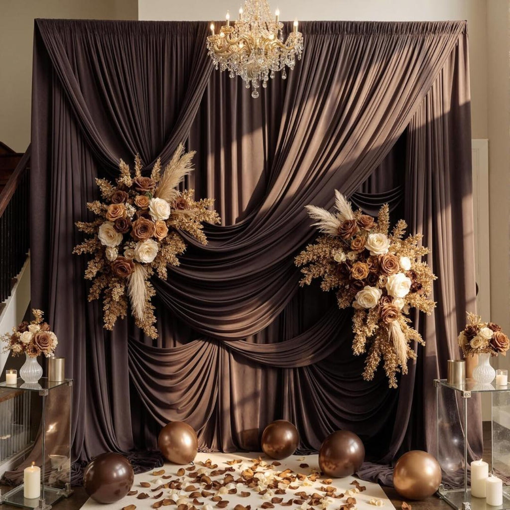 2 Panels - BROWN - 5Ft x 16Ft Wrinkle Free Backdrop Curtains for Parties - Silky Interlock Backdrop for Weddings Birthday Party Curtains