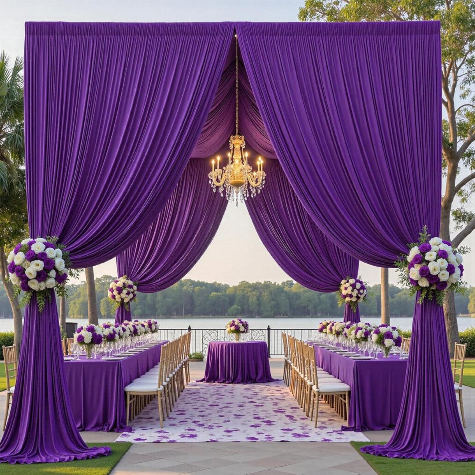2 Panels - PURPLE - 5Ft x 16Ft Wrinkle Free Backdrop Curtains for Parties - Silky Interlock Backdrop for Weddings Birthday Party Curtains