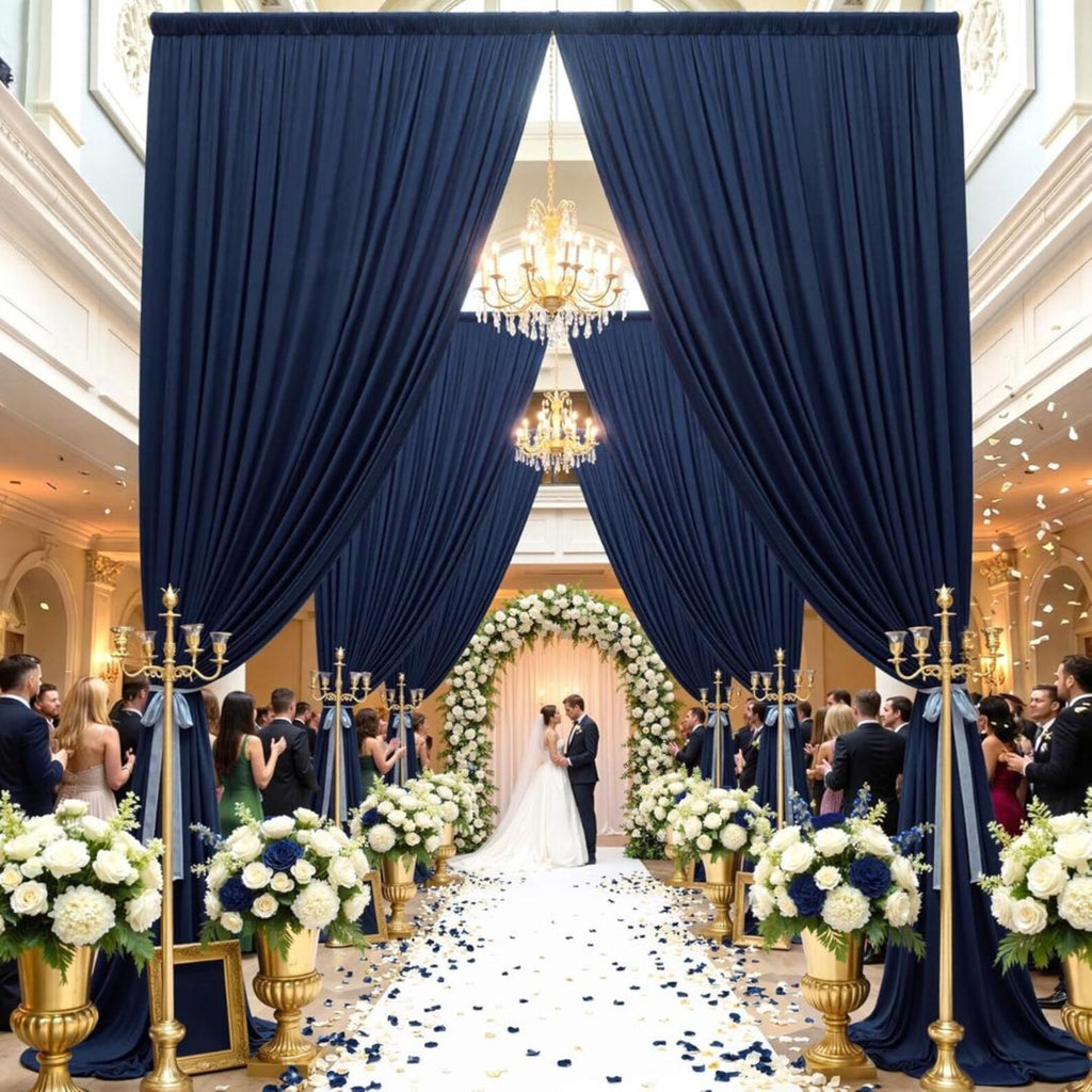 2 Panels - NAVY - 5Ft x 16Ft Wrinkle Free Backdrop Curtains for Parties - Silky Interlock Backdrop for Weddings Birthday Party Curtains