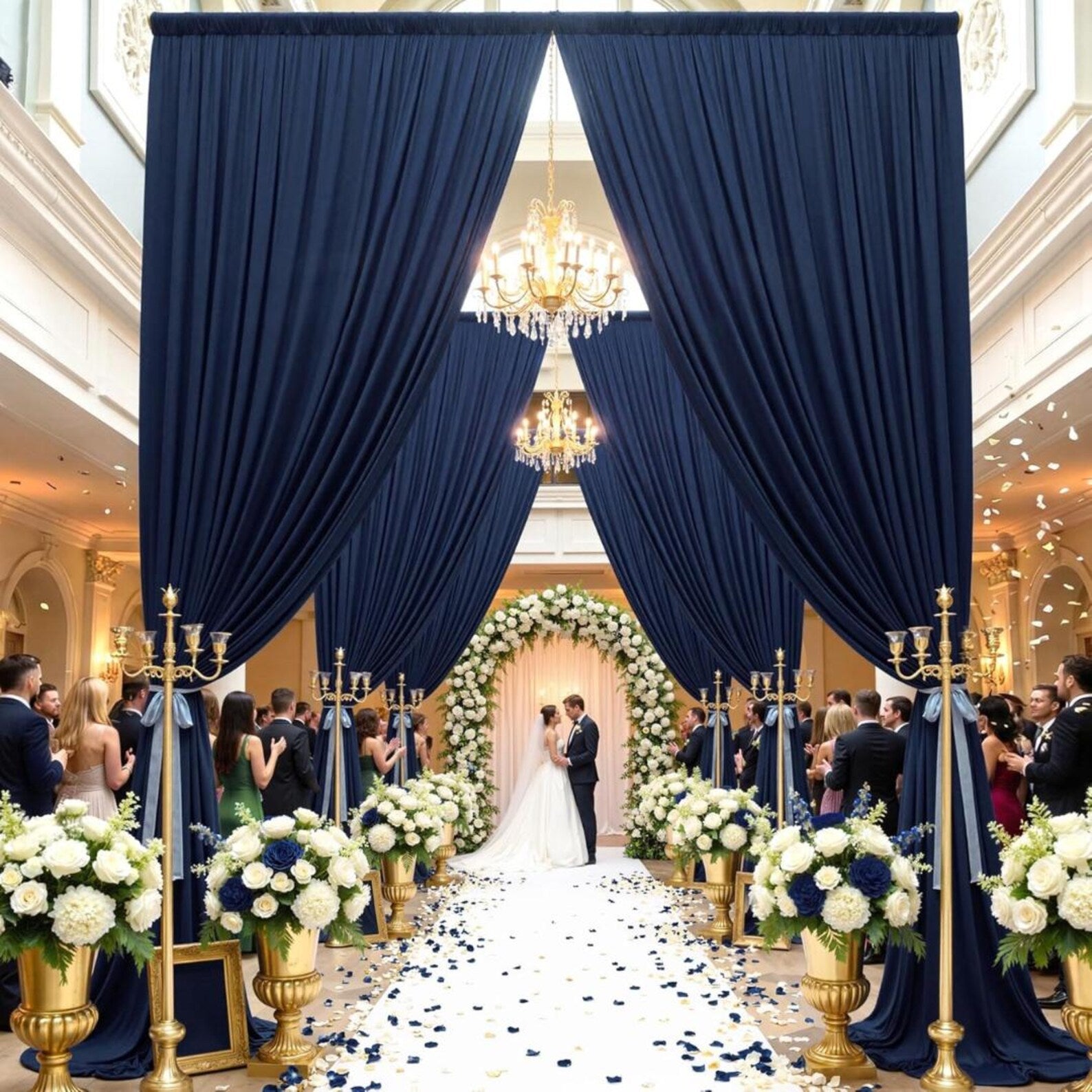 2 Panels - NAVY - 5Ft x 16Ft Wrinkle Free Backdrop Curtains for Parties - Silky Interlock Backdrop for Weddings Birthday Party Curtains