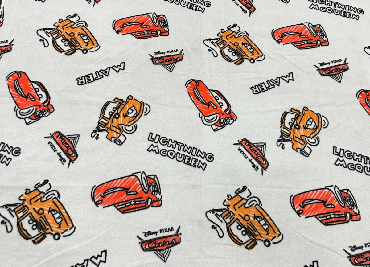 Disney Pixar Cars Fleece Fabric by the Yard, Lightning McQueen & Mater, 58” Wide, 100% Polyester, Kids Blanket and Sewing Fabric