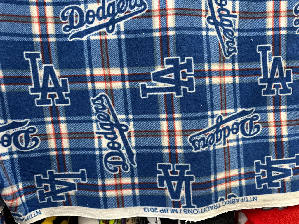 Dodgers Fleece Fabric Sold By Yard, LA Baseball Blanket Fabric, Plaid & Checker Dodgers Fabric, MLB Fleece Material for Blankets, Crafts