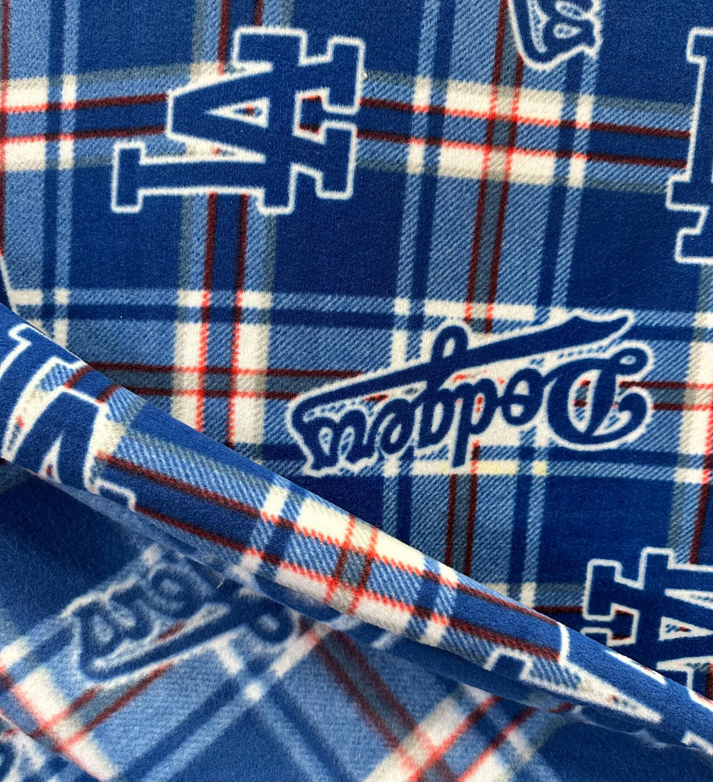 Dodgers Fleece Fabric Sold By Yard, LA Baseball Blanket Fabric, Plaid & Checker Dodgers Fabric, MLB Fleece Material for Blankets, Crafts