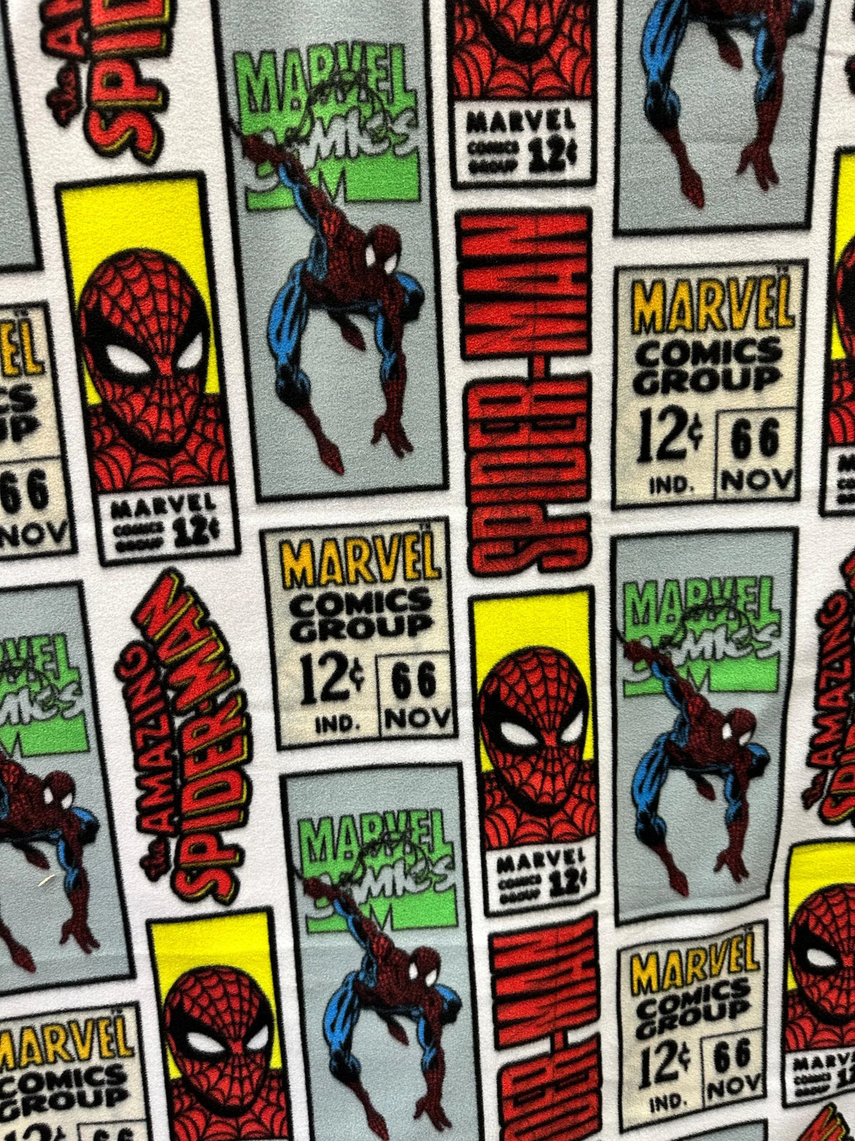Spider Superhero Comic Fleece Fabric by the Yard – Retro Marvel Style Comic Book Print, Perfect for sewing blankets, jackets