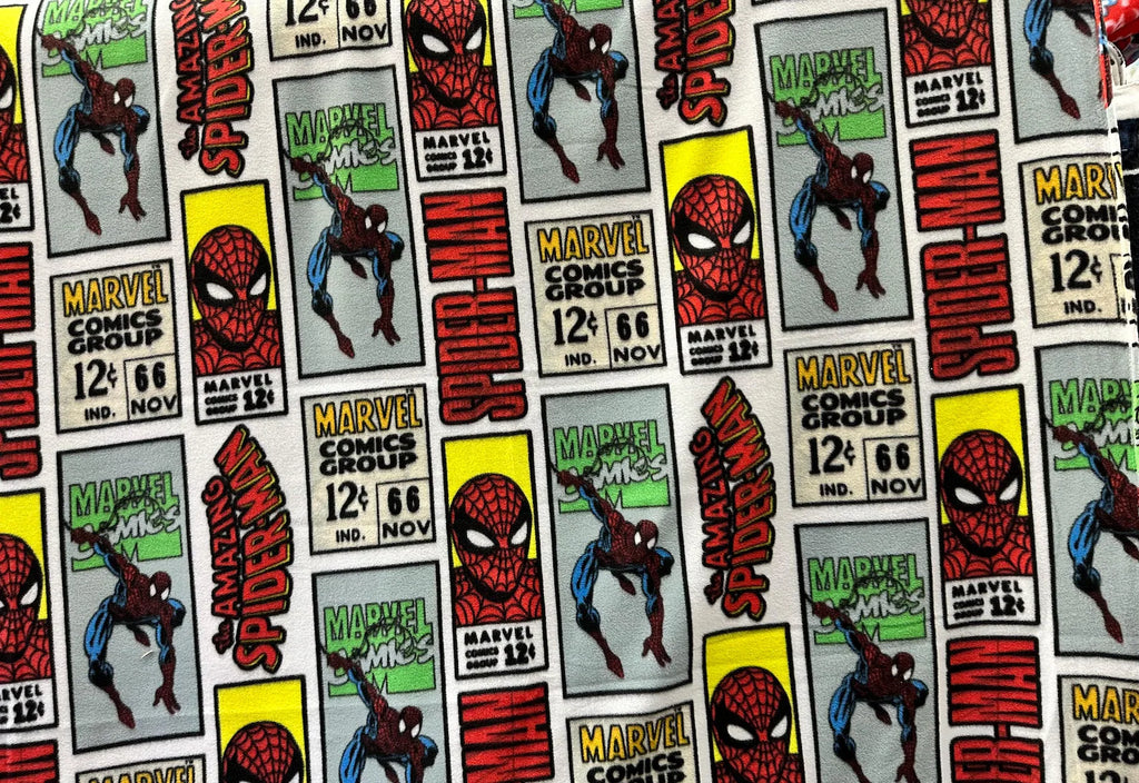 Spider Superhero Comic Fleece Fabric by the Yard – Retro Marvel Style Comic Book Print, Perfect for sewing blankets, jackets