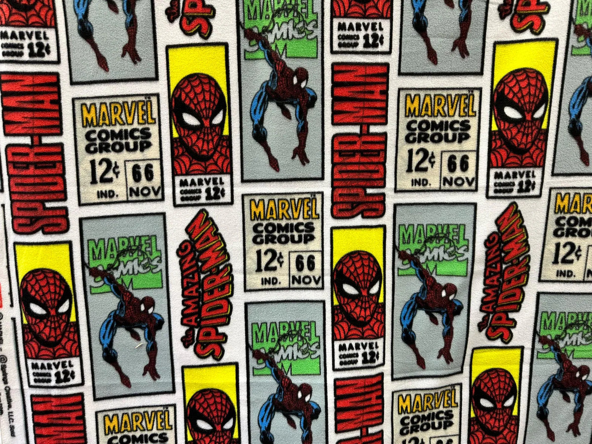 Spider Superhero Comic Fleece Fabric by the Yard – Retro Marvel Style Comic Book Print, Perfect for sewing blankets, jackets