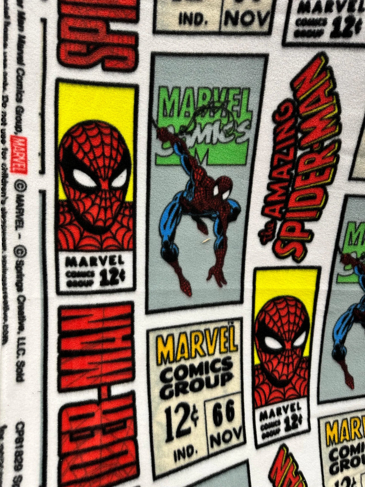 Spider Superhero Comic Fleece Fabric by the Yard – Retro Marvel Style Comic Book Print, Perfect for sewing blankets, jackets