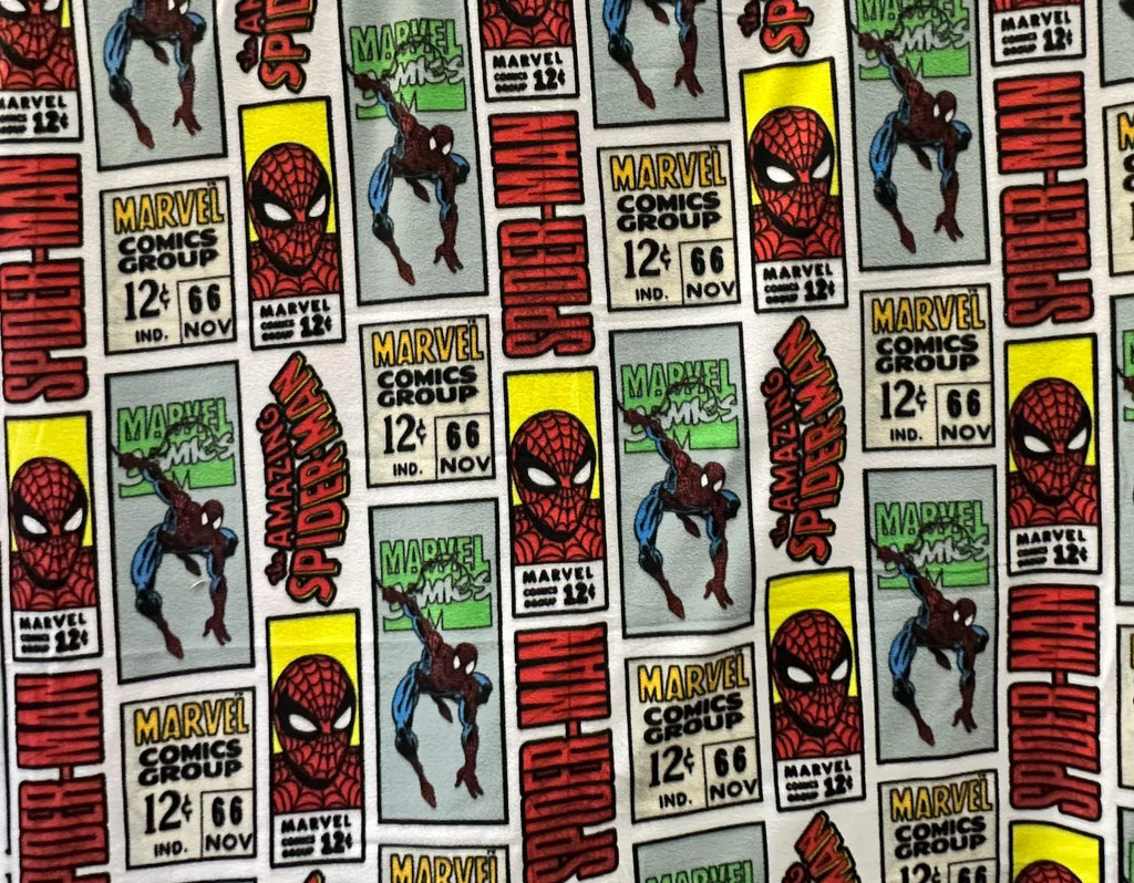 Spider Superhero Comic Fleece Fabric by the Yard – Retro Marvel Style Comic Book Print, Perfect for sewing blankets, jackets