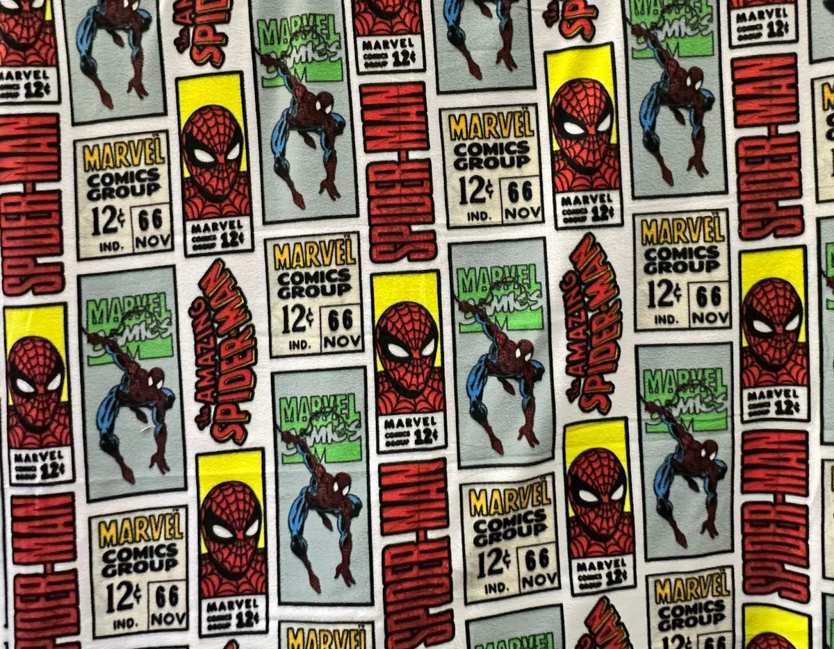Spider Superhero Comic Fleece Fabric by the Yard – Retro Marvel Style Comic Book Print, Perfect for sewing blankets, jackets