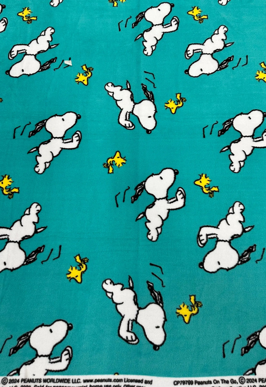 Snoopy and Woodstock Fleece Fabric – Teal Blue Peanuts Cartoon Print – Soft Anti-Pill Fleece Perfect for sewing blankets, jackets