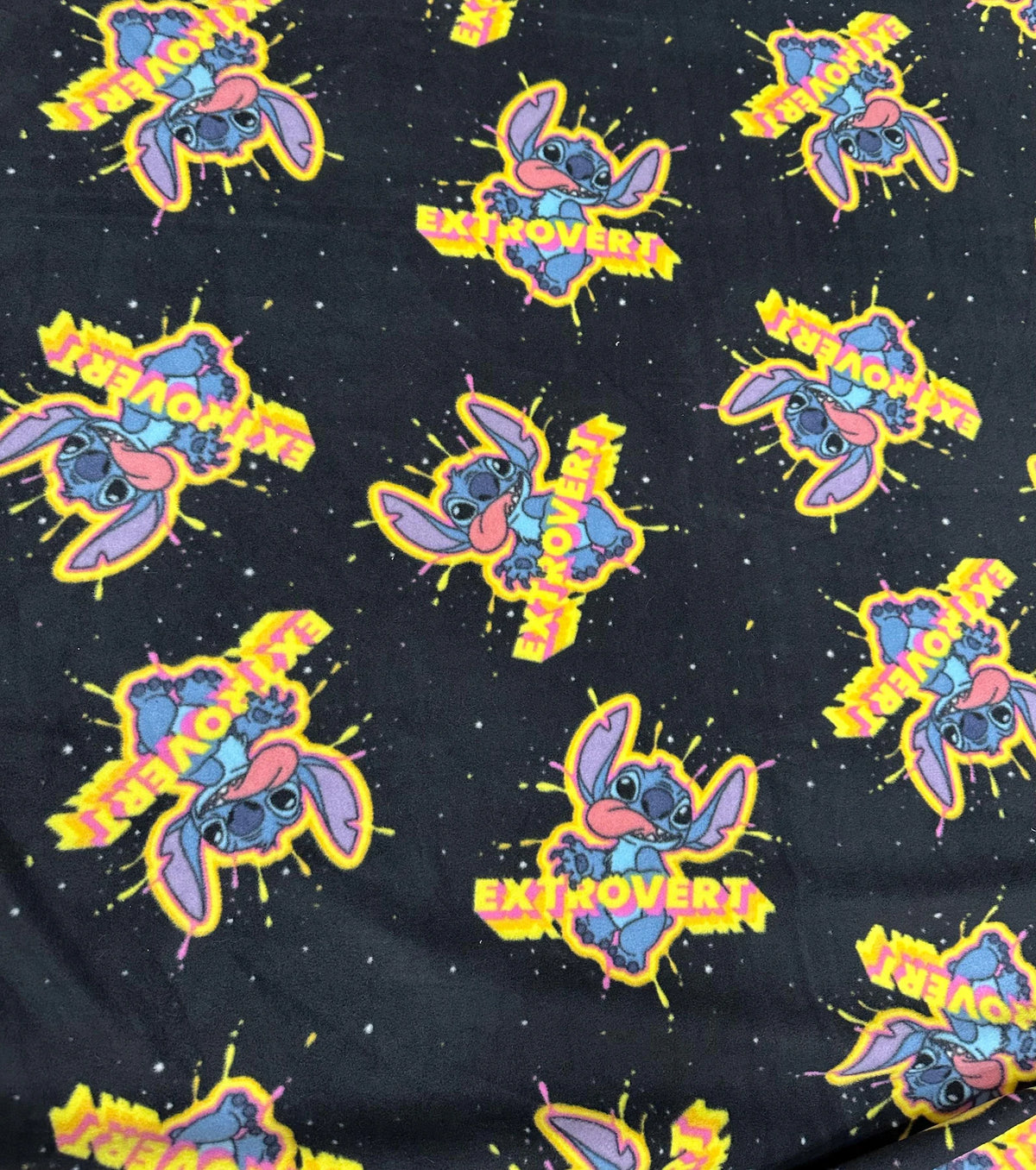 Stitch Fleece Fabric by the Yard – Cartoon Alien Character Extrovert Print Fleece Fabric for Blankets, Pajamas & Crafts – Soft Anti-Pill