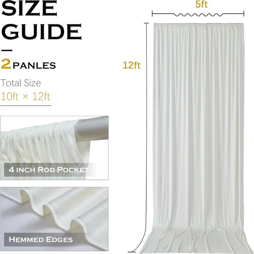 10Ft x 12Ft - CREAM- Wrinkle Free Backdrop Curtains for Parties 2 Panels 5x12ft Interlock Backdrop for Weddings Birthday Party Curtains