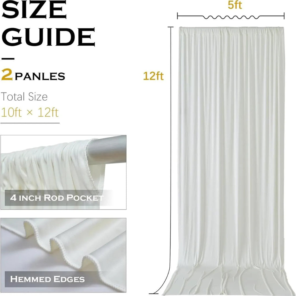 10Ft x 12Ft - IVORY - Wrinkle Free Backdrop Curtains for Parties 2 Panels 5x12ft Interlock Backdrop for Weddings Birthday Party Curtains