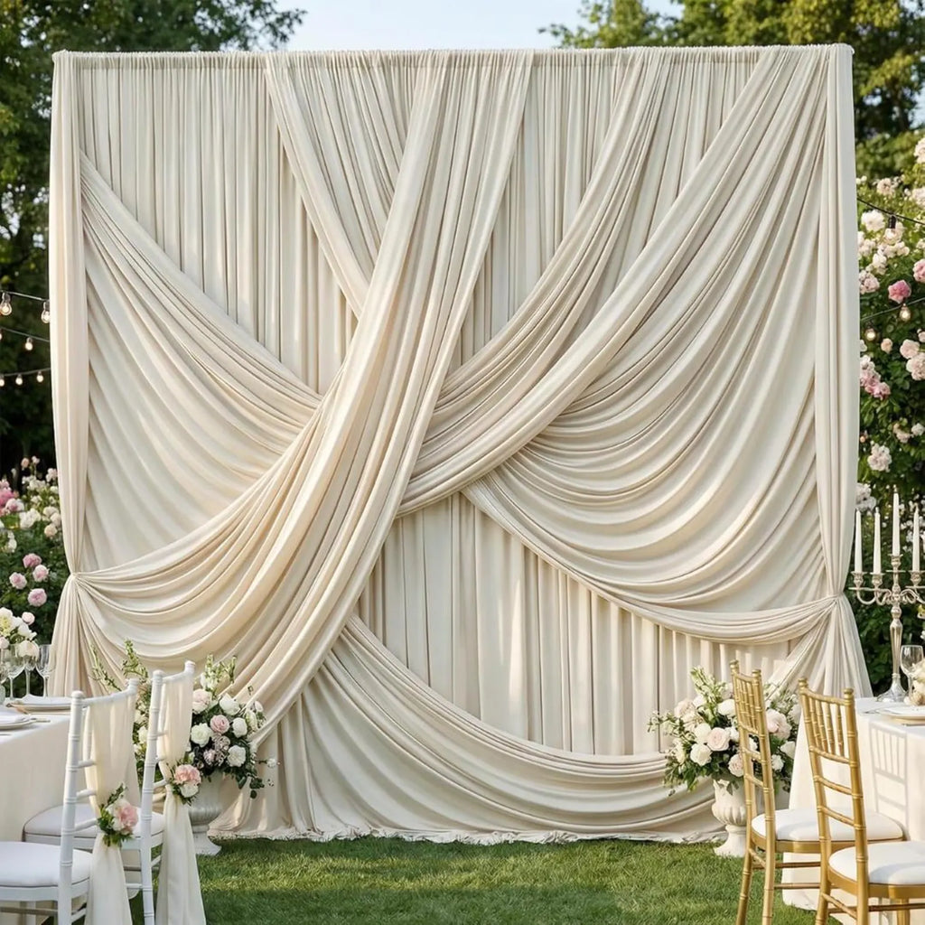 10Ft x 12Ft - CREAM- Wrinkle Free Backdrop Curtains for Parties 2 Panels 5x12ft Interlock Backdrop for Weddings Birthday Party Curtains