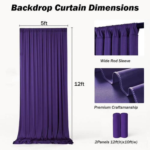 10Ft x 12Ft - PURPLE - Wrinkle Free Backdrop Curtains for Parties 2 Panels 5x12ft Interlock Backdrop for Weddings Birthday Party Curtains