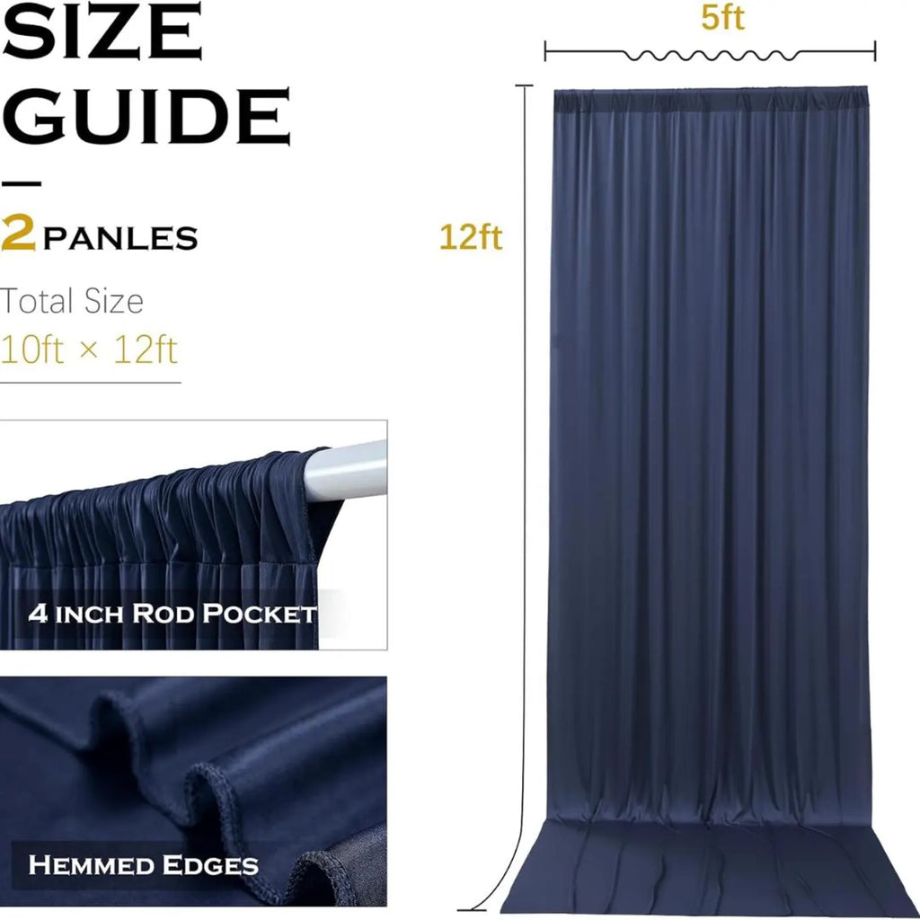 10Ft x 12Ft - NAVY - Wrinkle Free Backdrop Curtains for Parties 2 Panels 5x12ft Interlock Backdrop for Weddings Birthday Party Curtains