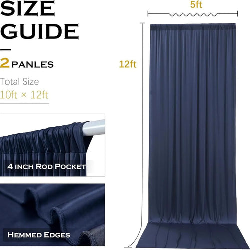 10Ft x 12Ft - NAVY - Wrinkle Free Backdrop Curtains for Parties 2 Panels 5x12ft Interlock Backdrop for Weddings Birthday Party Curtains