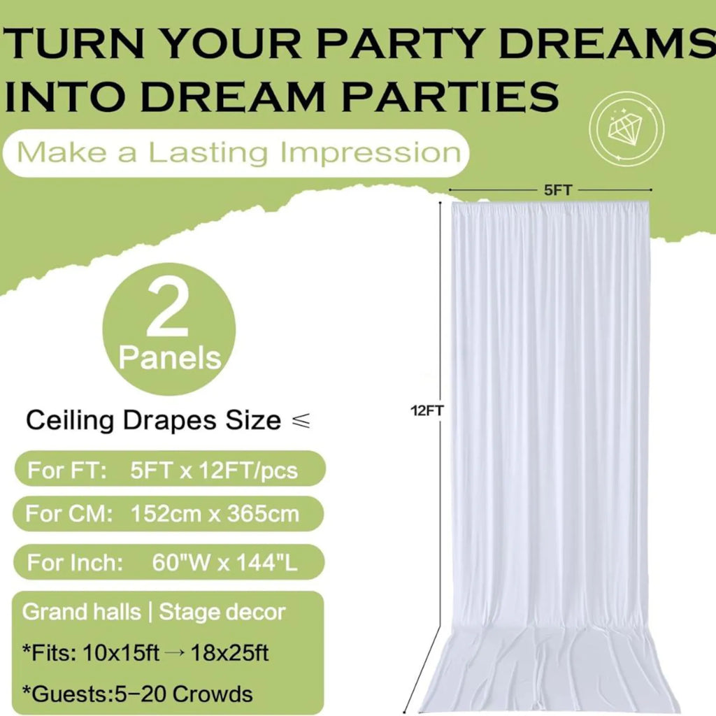 10Ft x 12Ft - WHITE - Wrinkle Free Backdrop Curtains for Parties 2 Panels 5x12ft Interlock Backdrop for Weddings Birthday Party Curtains