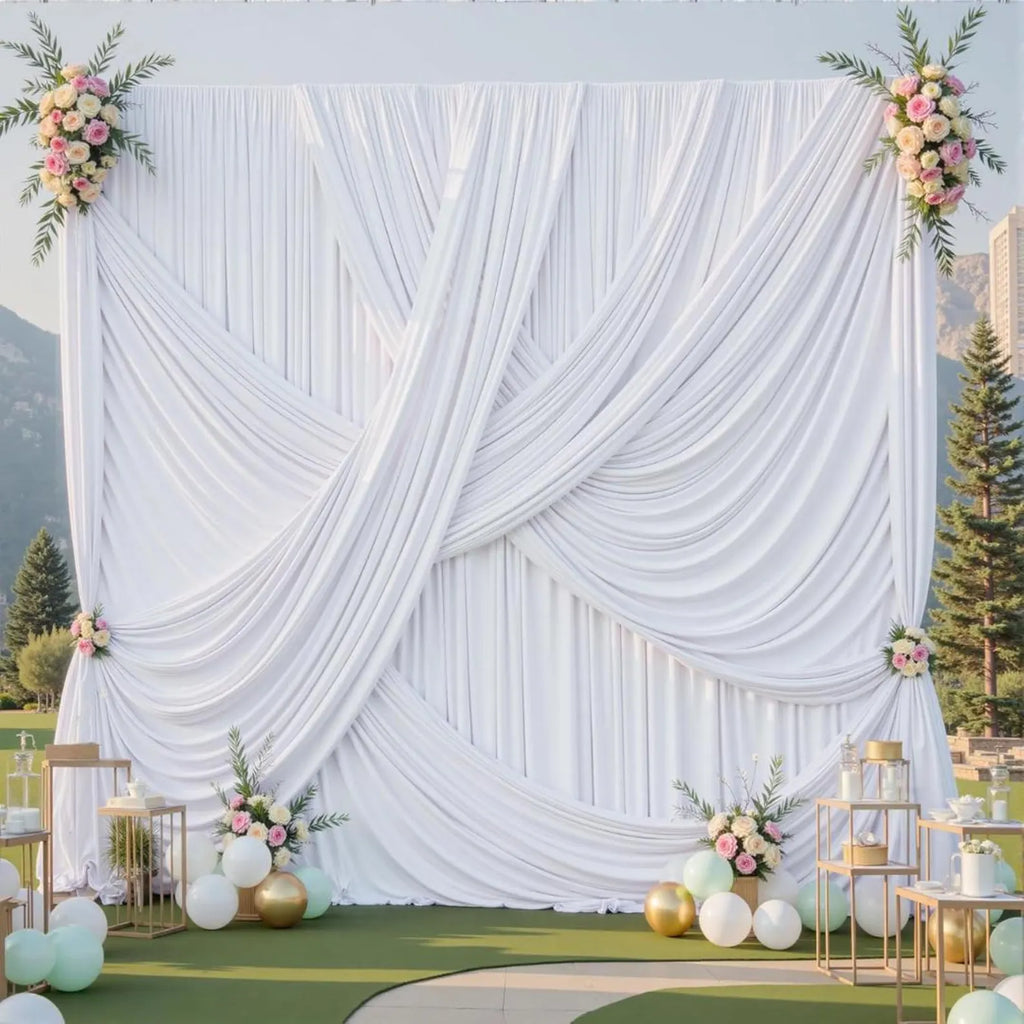 10Ft x 12Ft - WHITE - Wrinkle Free Backdrop Curtains for Parties 2 Panels 5x12ft Interlock Backdrop for Weddings Birthday Party Curtains