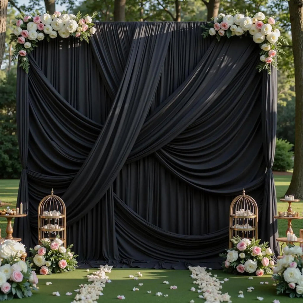 10Ft x 12Ft - BLACK - Wrinkle Free Backdrop Curtains for Parties 2 Panels 5x12ft Interlock Backdrop for Weddings Birthday Party Curtains