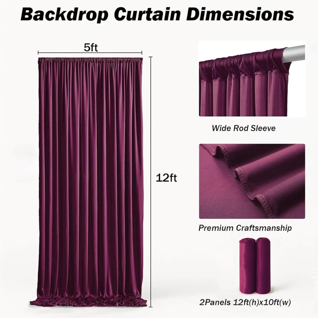 10Ft x 12Ft - BURGUNDY - Wrinkle Free Backdrop Curtains for Parties 2 Panels 5x12ft Interlock Backdrop for Weddings Birthday Party Curtains