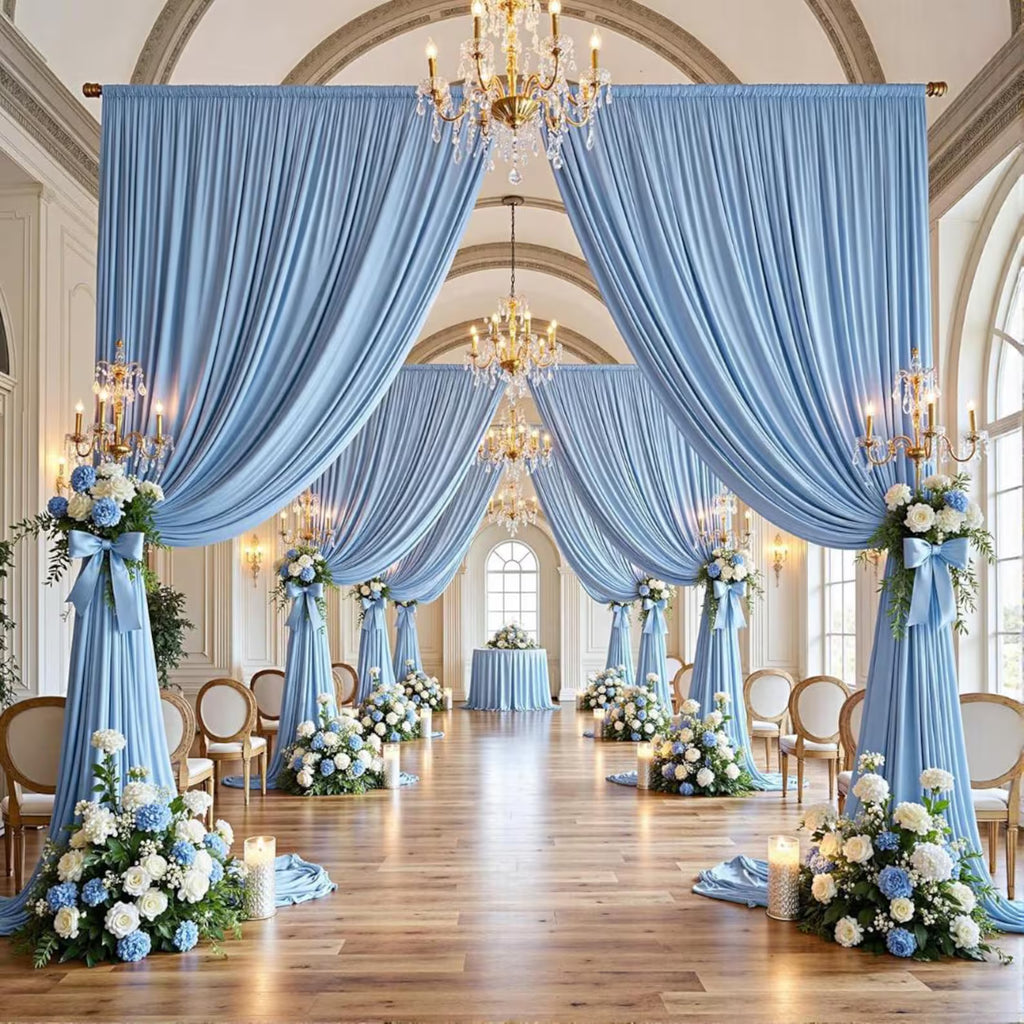 2 Panels - LT BLUE - 5Ft x 16Ft Wrinkle Free Backdrop Curtains for Parties - Silky Interlock Backdrop for Weddings Birthday Party Curtains