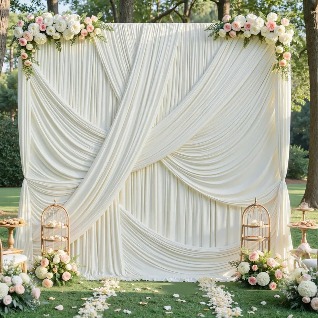 10Ft x 12Ft - IVORY - Wrinkle Free Backdrop Curtains for Parties 2 Panels 5x12ft Interlock Backdrop for Weddings Birthday Party Curtains