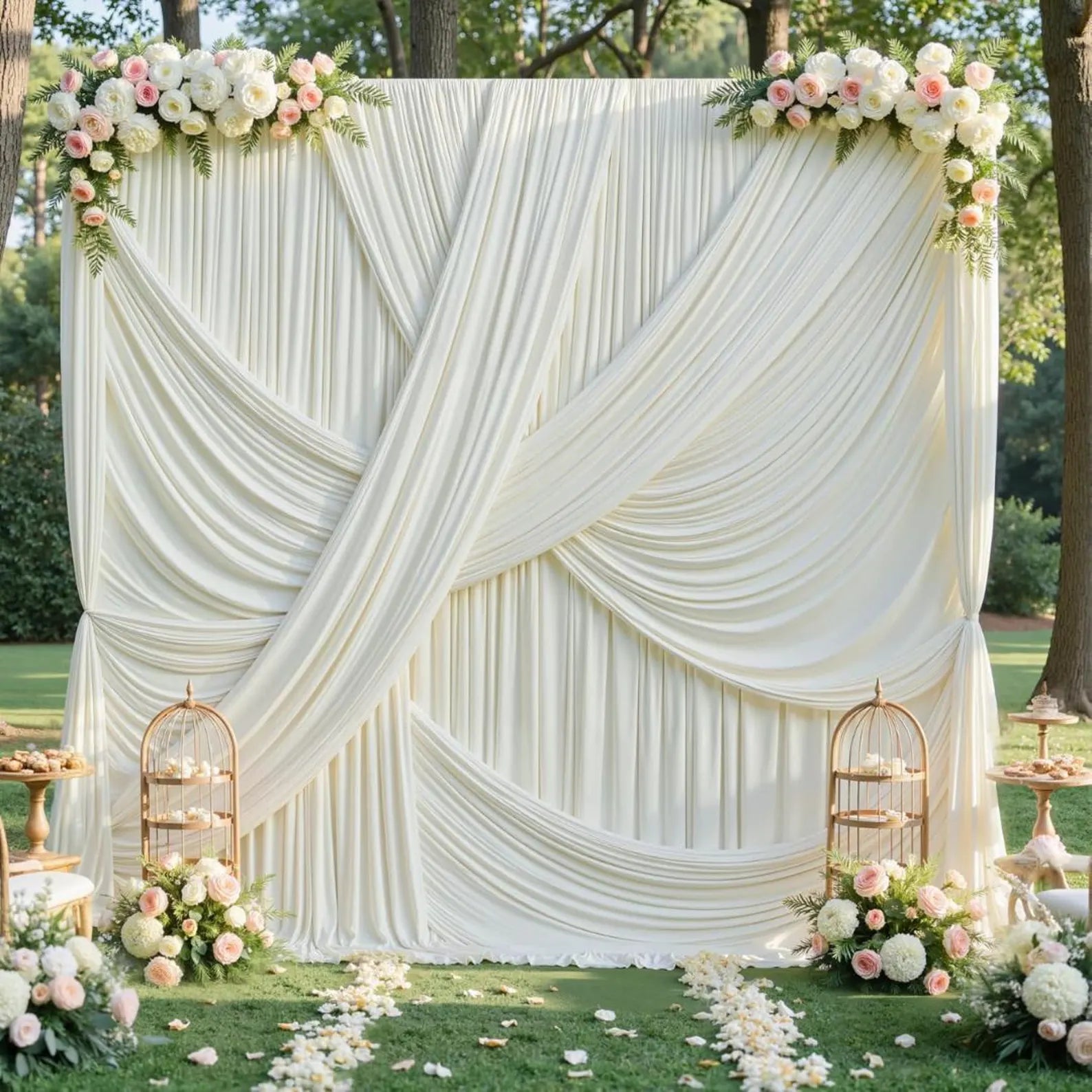 10Ft x 12Ft - IVORY - Wrinkle Free Backdrop Curtains for Parties 2 Panels 5x12ft Interlock Backdrop for Weddings Birthday Party Curtains