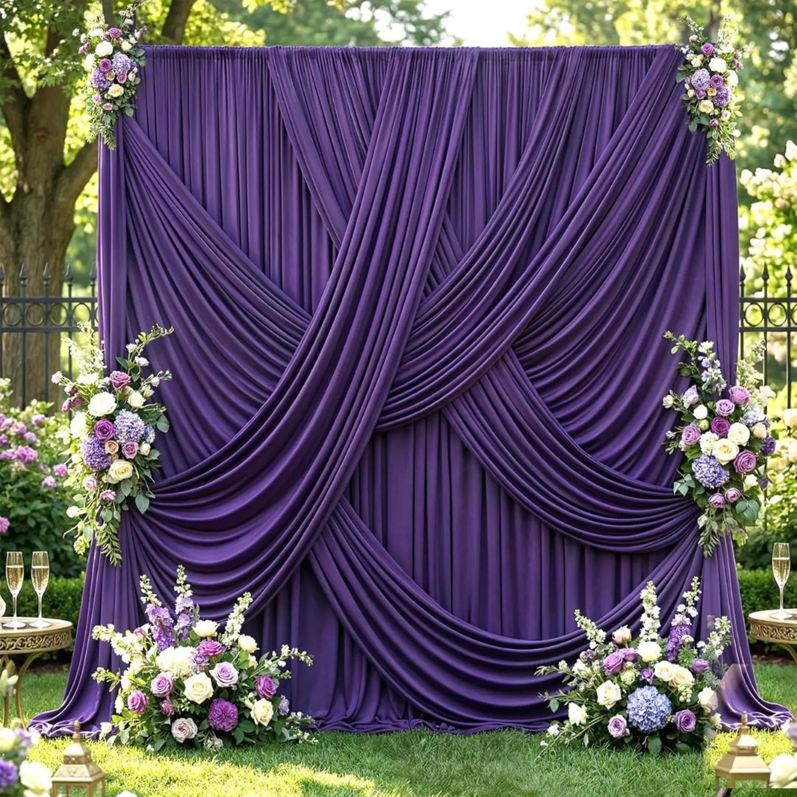10Ft x 12Ft - PURPLE - Wrinkle Free Backdrop Curtains for Parties 2 Panels 5x12ft Interlock Backdrop for Weddings Birthday Party Curtains