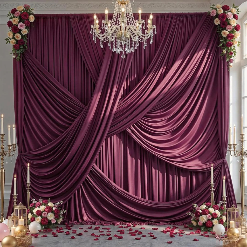 10Ft x 12Ft - BURGUNDY - Wrinkle Free Backdrop Curtains for Parties 2 Panels 5x12ft Interlock Backdrop for Weddings Birthday Party Curtains