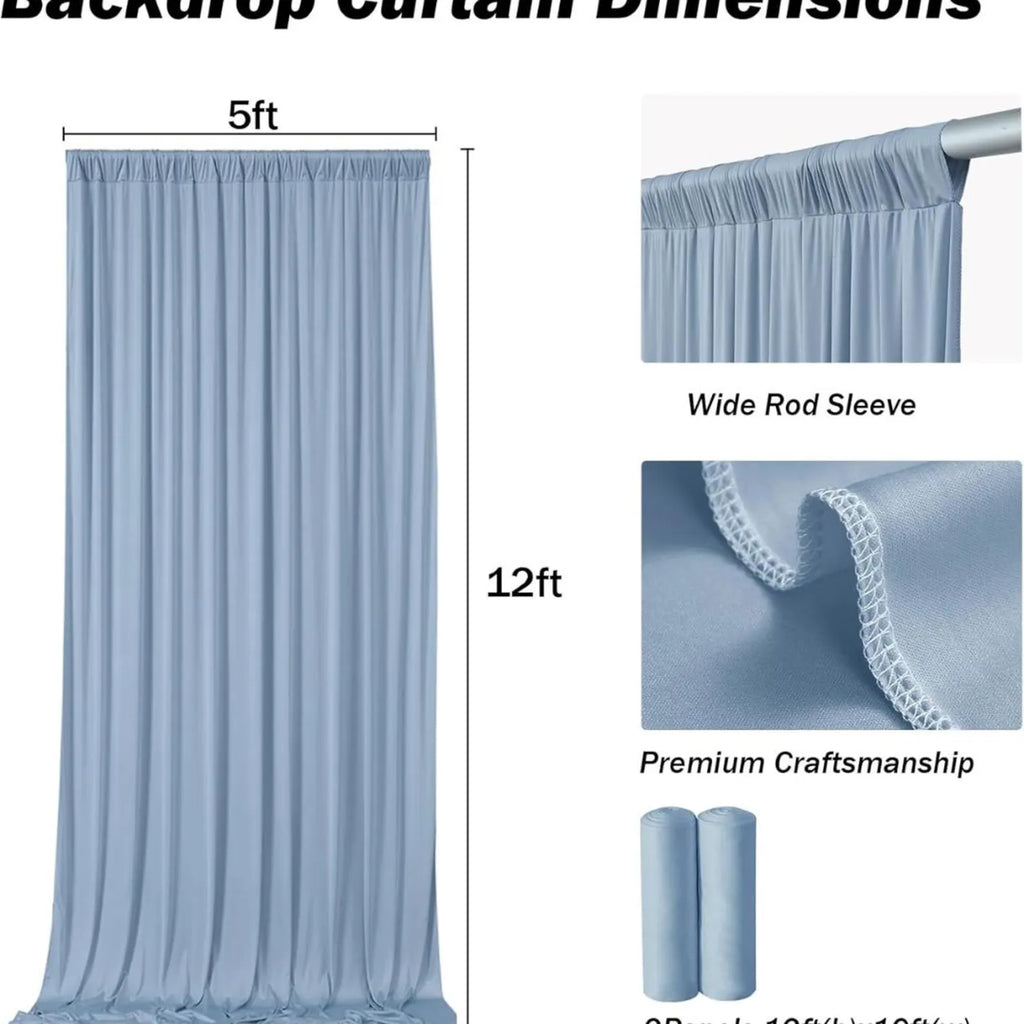 10Ft x 12Ft - DUSTY BLUE - Wrinkle Free Backdrop Curtains for Parties 2 Panels 5x12ft Interlock Backdrop for Weddings Birthday Party Curtains