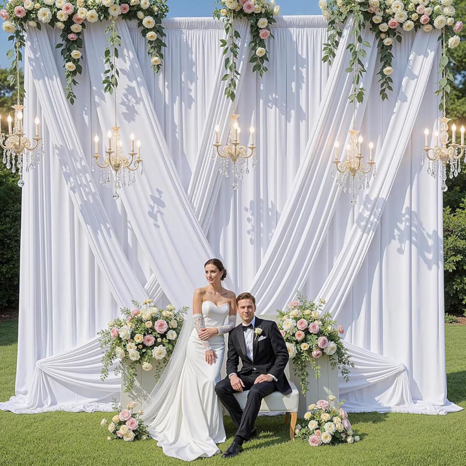 2 Panels - WHITE - 5Ft x 16Ft Wrinkle Free Backdrop Curtains for Parties - Silky Interlock Backdrop for Weddings Birthday Party Curtains