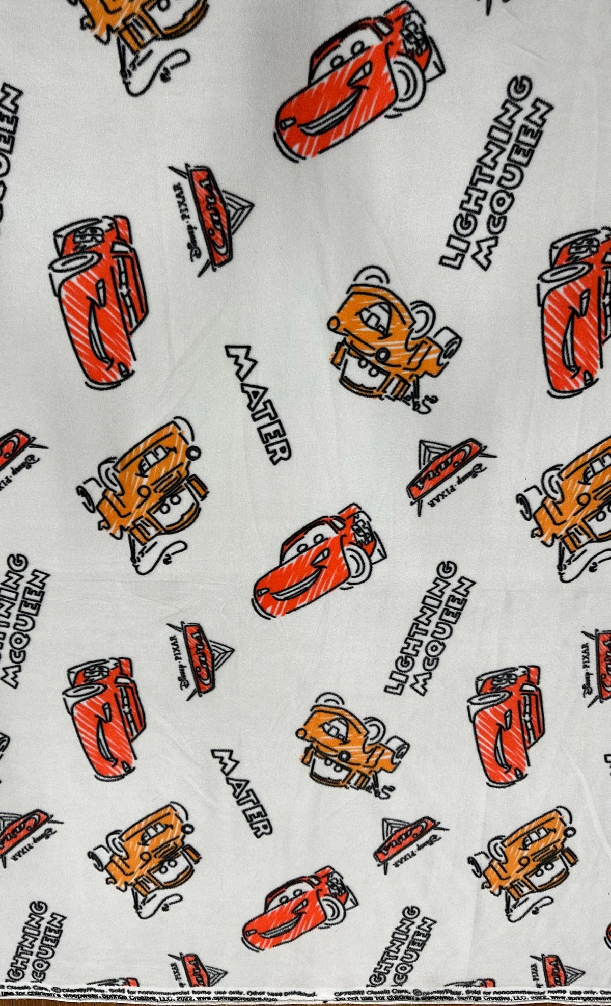 Disney Pixar Cars Fleece Fabric by the Yard, Lightning McQueen & Mater, 58” Wide, 100% Polyester, Kids Blanket and Sewing Fabric