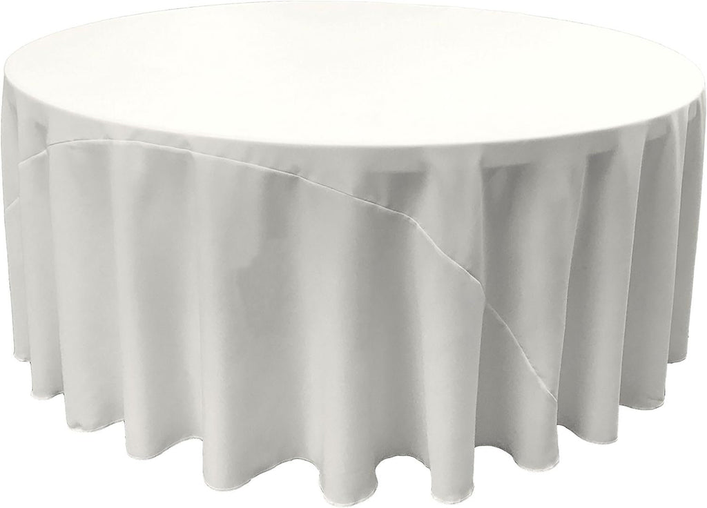 WHITE - Polyester Poplin Washable Round Tablecloth, Stain Wrinkle Resistant Table Cover 132", Fabric Table Cloth Dinning, Kitchen, Party