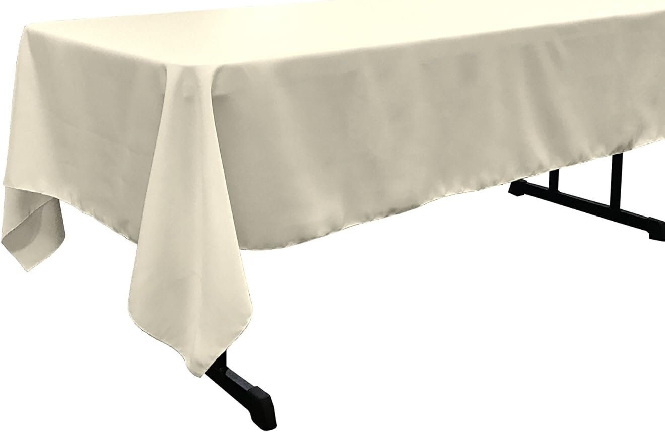 IVORY - Polyester Poplin Washable Rectangular Tablecloth, Stain Wrinkle Resistant Table Cover Fabric Table Cloth for Dinning, Kitchen, Party