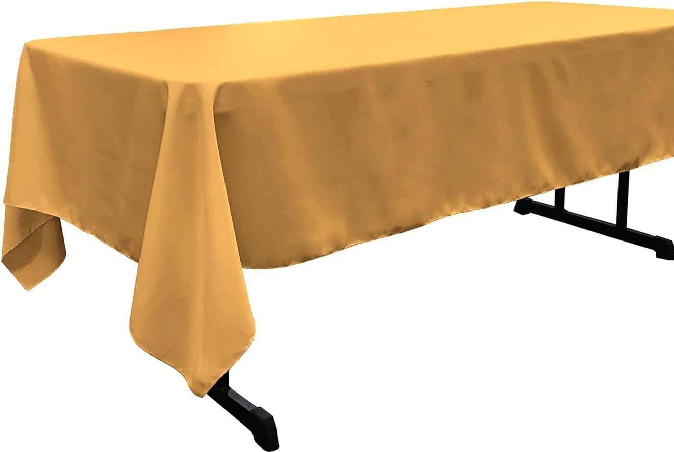 GOLD - Polyester Poplin Washable Rectangular Tablecloth, Stain Wrinkle Resistant Table Cover Fabric Table Cloth for Dinning, Kitchen Party