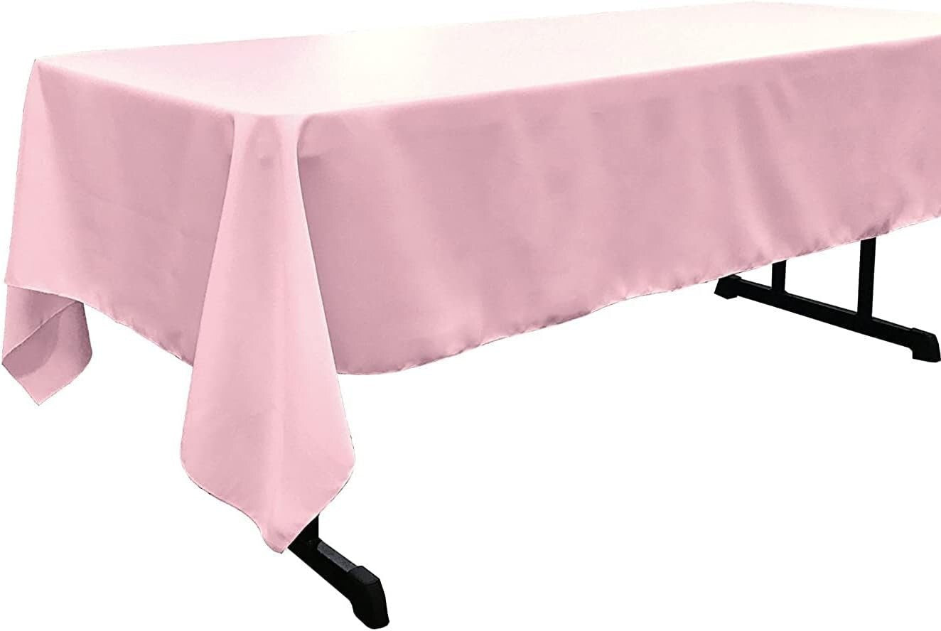 LT PINK -Polyester Poplin Washable Rectangular Tablecloth, Stain Wrinkle Resistant Table Cover Fabric Table Cloth for Dinning, Kitchen,Party