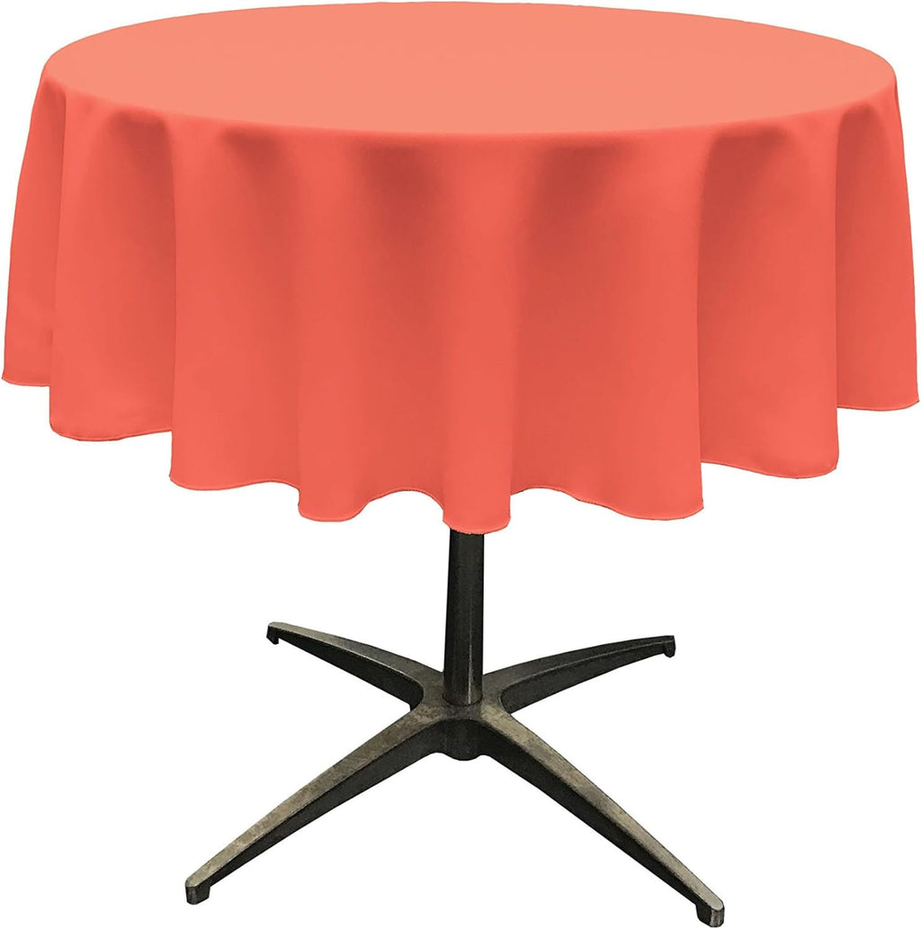 CORAL - Polyester Poplin Washable Round Tablecloth, Wrinkle Resistant Table Cover Fabric Table Cloth for Dinning, Kitchen, Party, Holiday