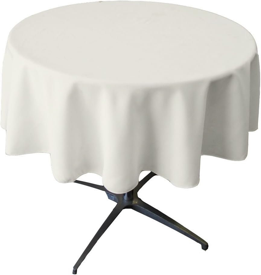 WHITE - Polyester Poplin Washable Round Tablecloth, Wrinkle Resistant Table Cover Fabric Table Cloth for Dinning, Kitchen, Party, Holiday