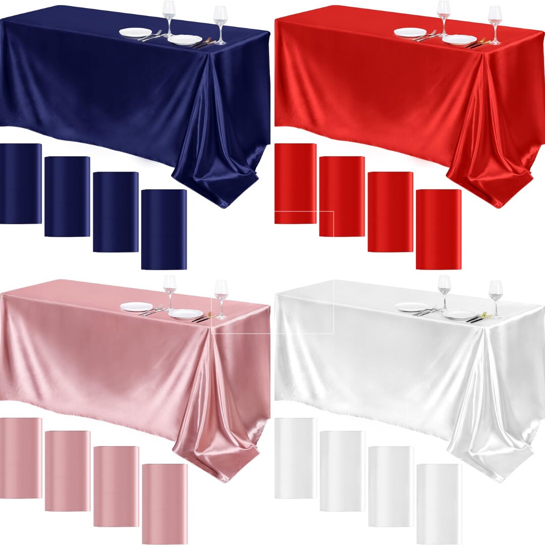 SATIN -  Rectangular Table Cover Bright Tablecloth Smooth Fabric Table Decoration for Wedding Banquet Party Events, 13 Colors Available