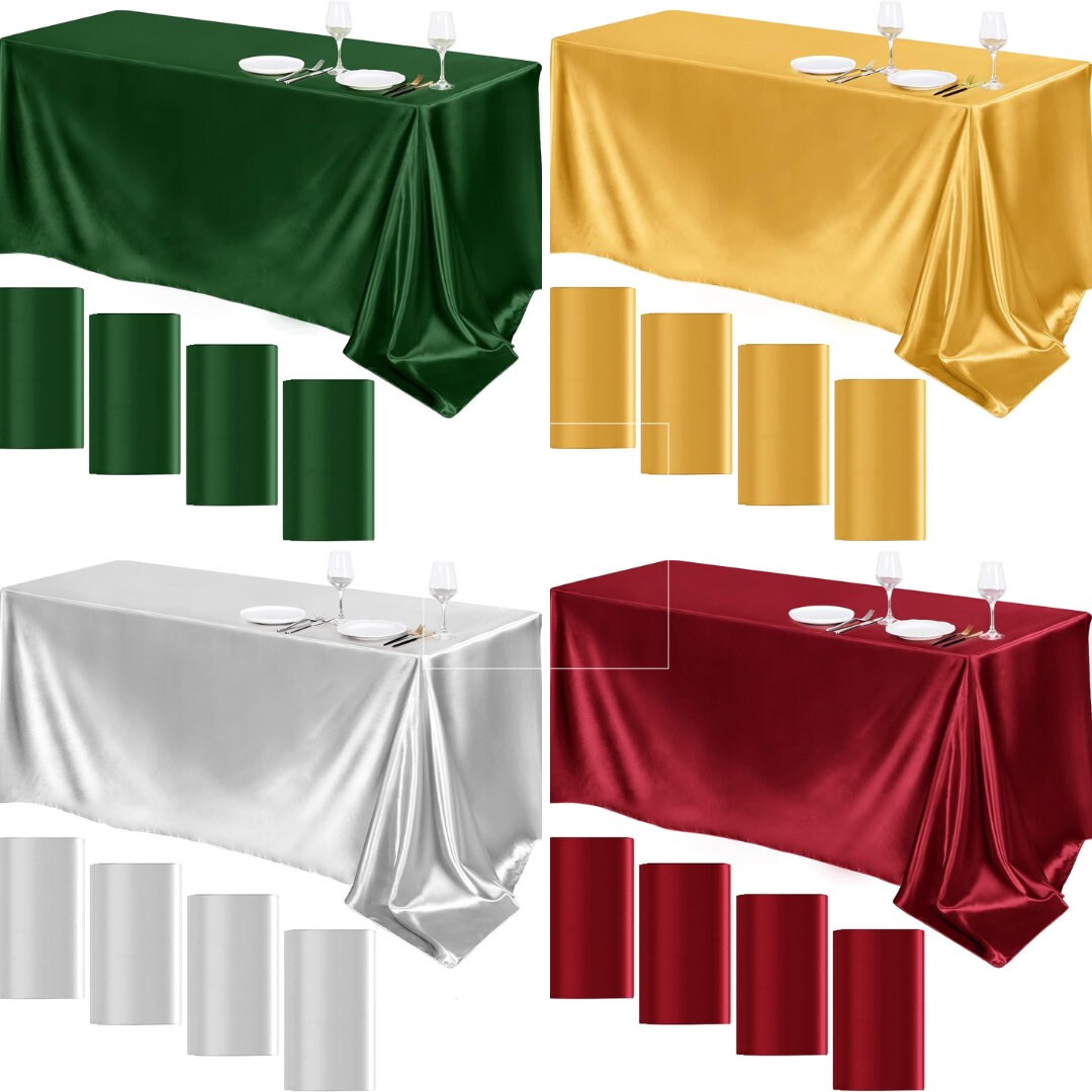 SATIN -  Rectangular Table Cover Bright Tablecloth Smooth Fabric Table Decoration for Wedding Banquet Party Events, 13 Colors Available