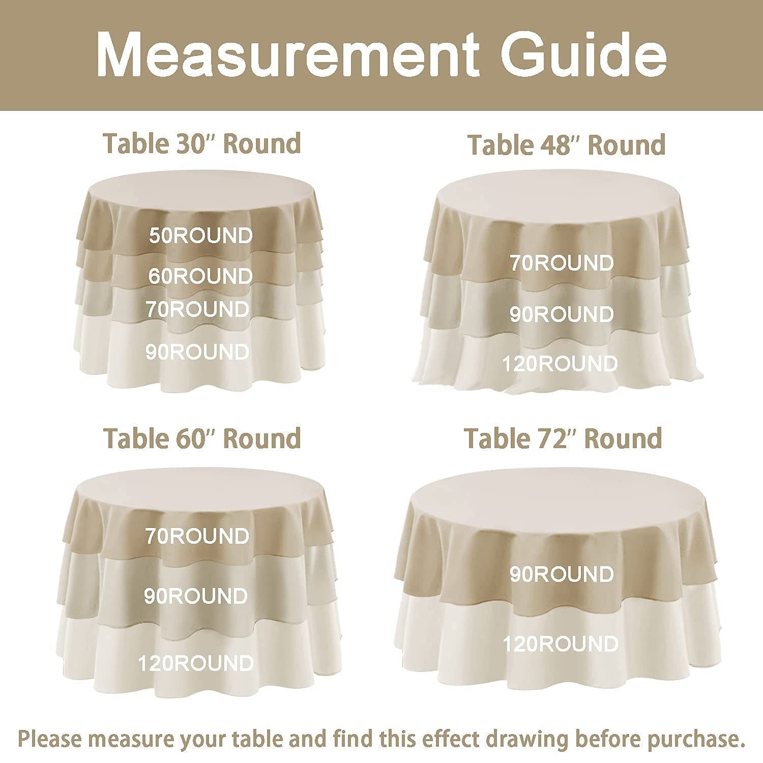 ROYAL - Polyester Poplin Washable Round Tablecloth, Stain Wrinkle Resistant Table Cover 120", Fabric Table Cloth for Dinning, Kitchen, Party