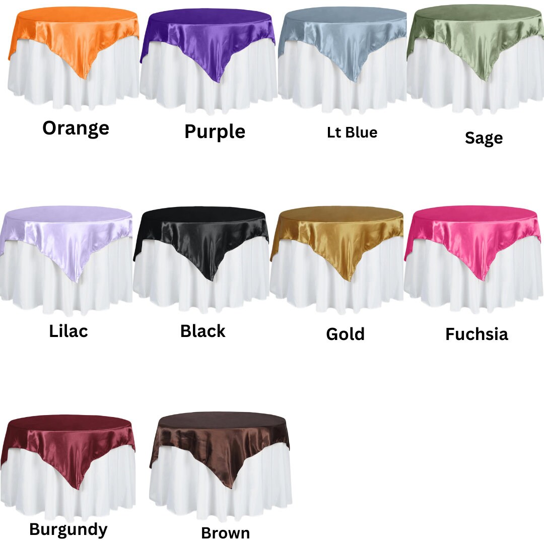 SATIN - Square Tablecloth Overlay - Square Tablecloth, Square Table Cover Fabric  for Dining, Kitchen, Party. 27 Colors Available