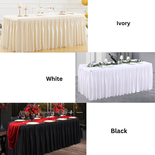 FITTED - Polyester Table Cloth for 6 Foot Rectangle,Fitted Table Cover with Ruffle Table Skirt Party Baby Shower Wedding. 3 Colors Available