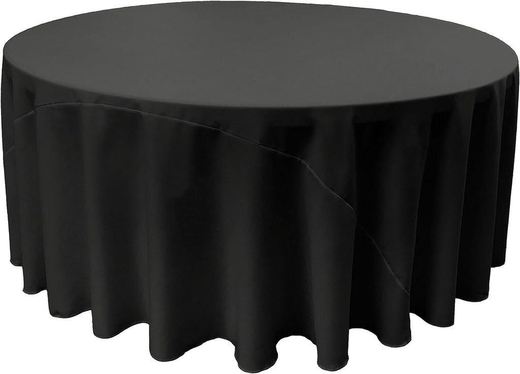 BLACK - Polyester Poplin Washable Round Tablecloth, Stain Wrinkle Resistant Table Cover 132", Fabric Table Cloth Dinning, Kitchen, Party