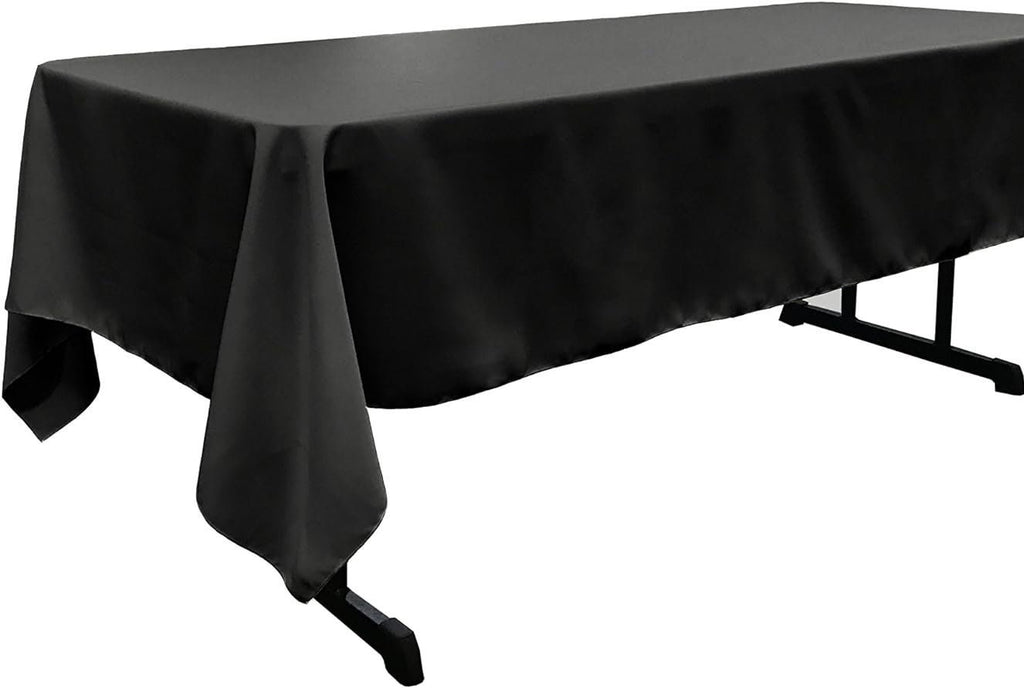 BLACK - Polyester Poplin Washable Rectangular Tablecloth, Stain Wrinkle Resistant Table Cover Fabric Table Cloth for Dinning, Kitchen, Party