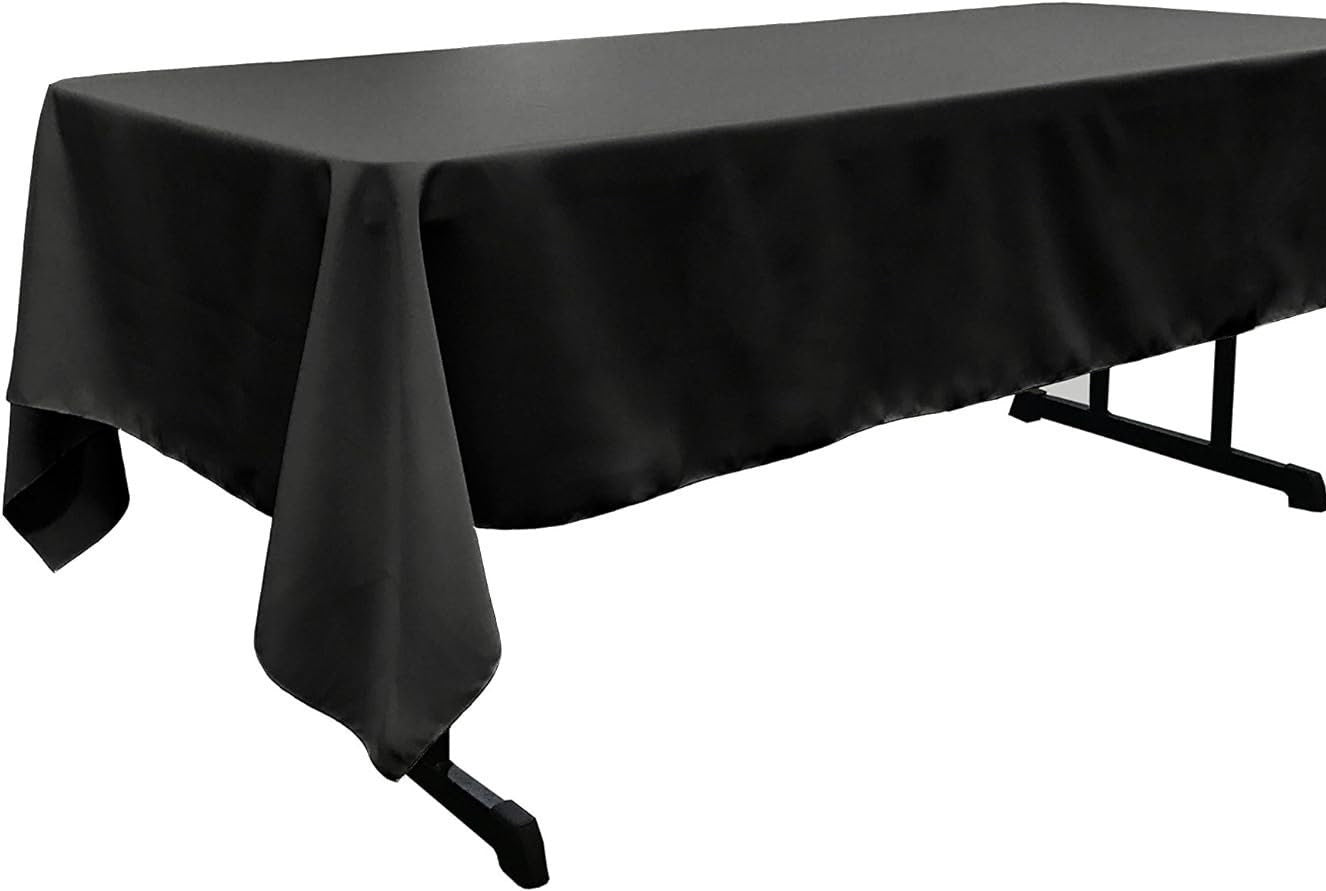 BLACK - Polyester Poplin Washable Rectangular Tablecloth, Stain Wrinkle Resistant Table Cover Fabric Table Cloth for Dinning, Kitchen, Party