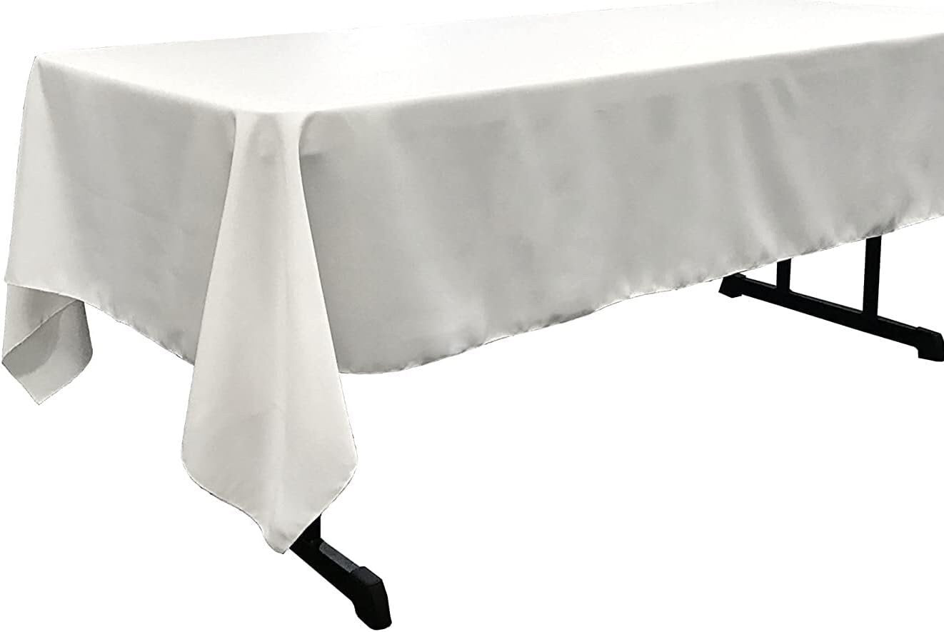WHITE - Polyester Poplin Washable Rectangular Tablecloth, Stain Wrinkle Resistant Table Cover Fabric Table Cloth for Dinning, Kitchen, Party