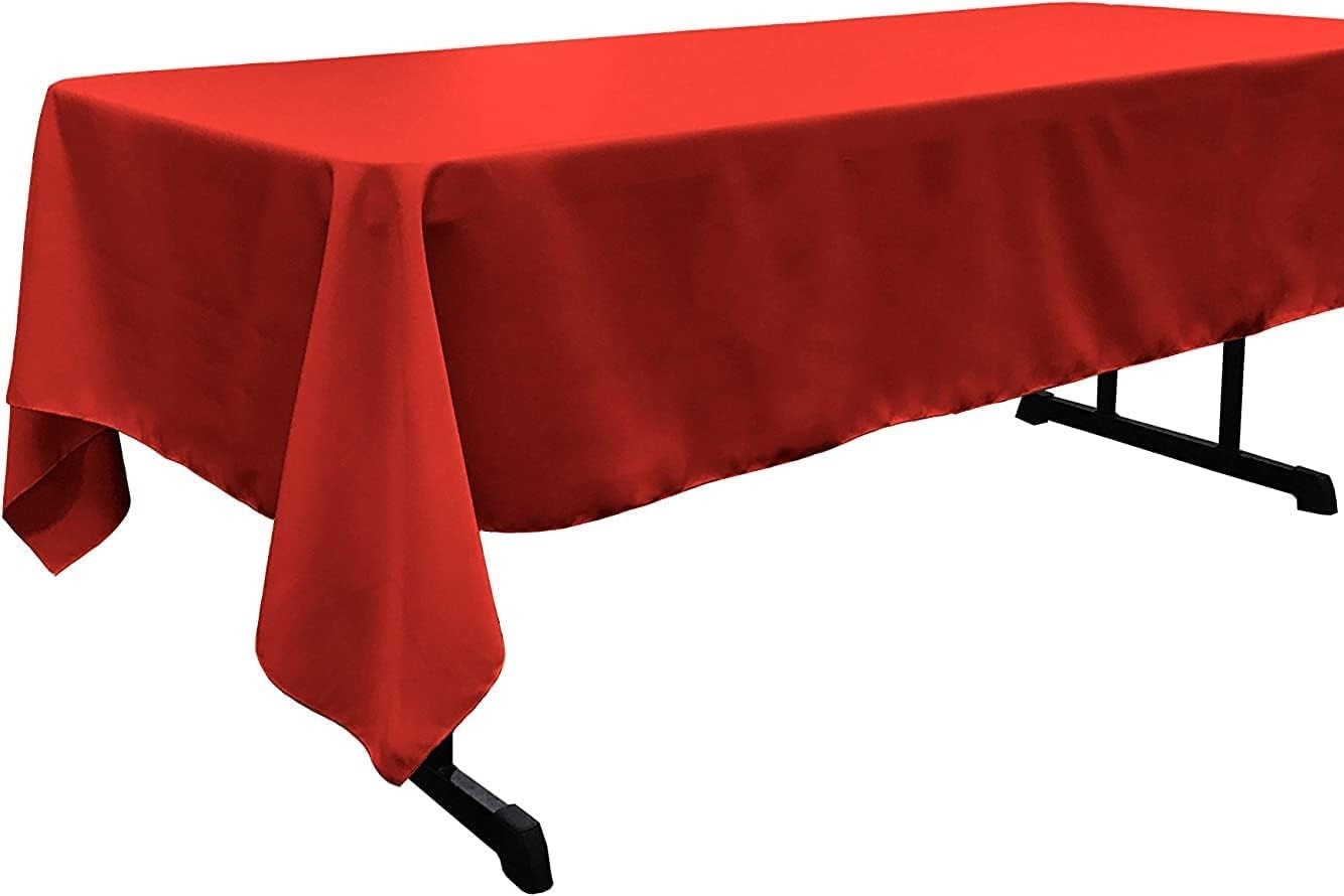 RED - Polyester Poplin Washable Rectangular Tablecloth, Stain Wrinkle Resistant Table Cover Fabric Cloth for Dinning, Kitchen,Party