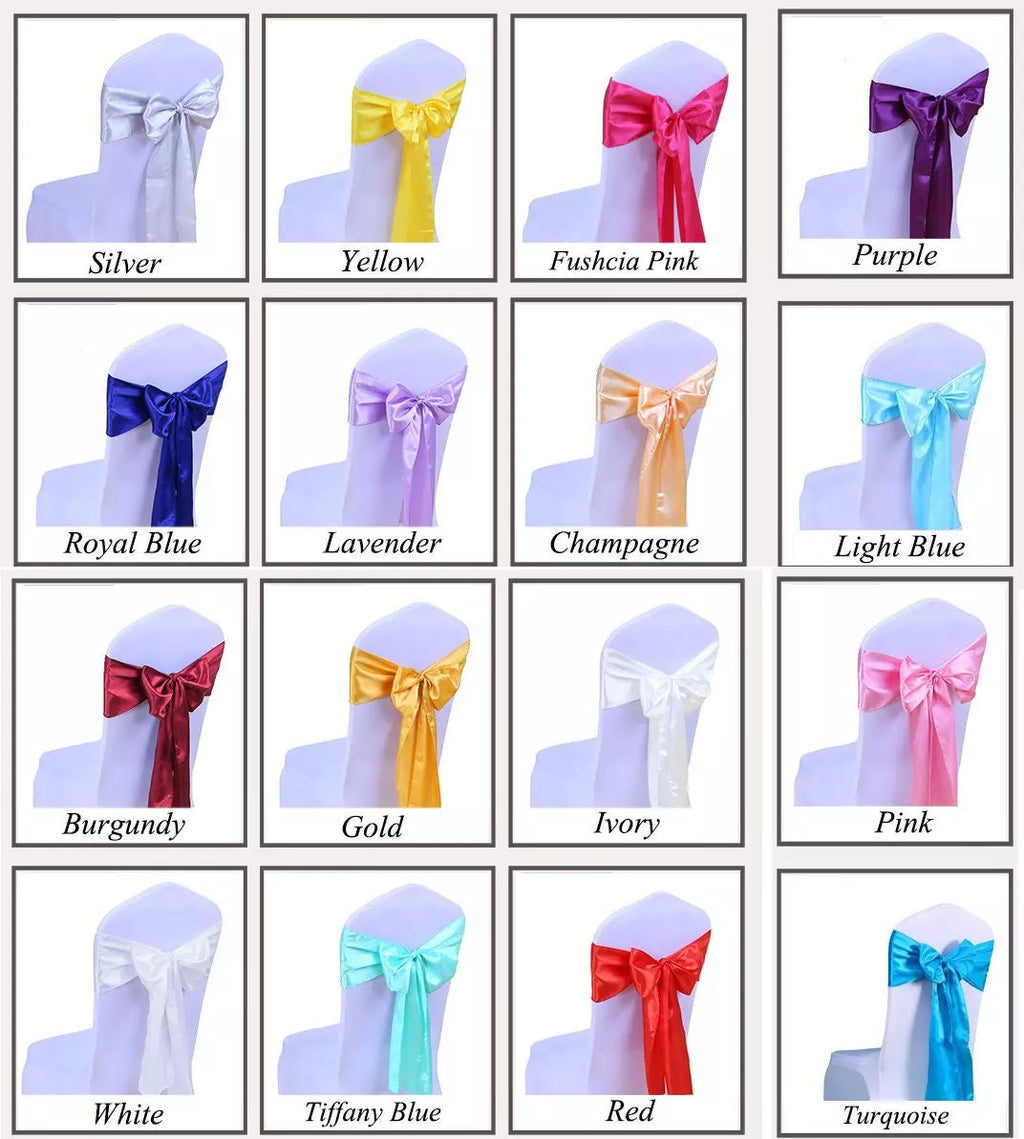 SATIN - Chair Sashes Bows for Wedding Reception Event Banquets Chair Decoration, Dinning Chair Cover Sash Ribbon Tie Back Party Supplies